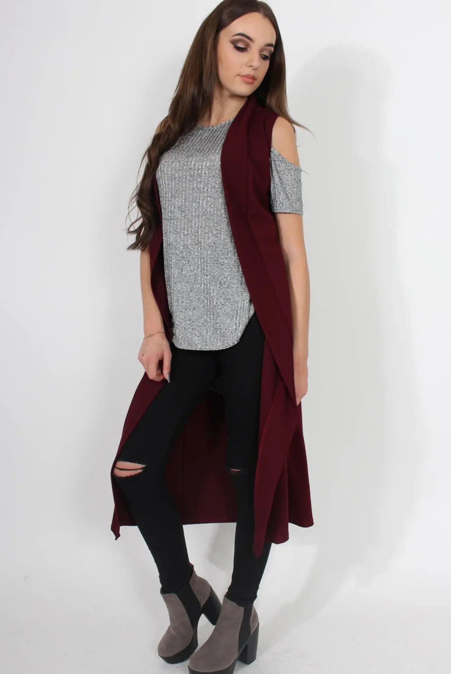 Rebellious Fashion Ivanna Wine Sleeveless Jacket