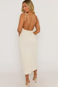Rebellious Fashion Ivory Cowl Draped Midaxi Slip Dress - Kamala