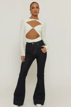 Rebellious Fashion Ivory Cut Out Twist Front Bodysuit - Raisa