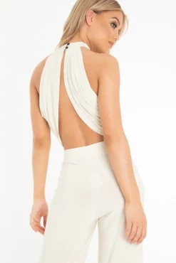 Rebellious Fashion Ivory Slinky Halterneck Wrap Top - Giovanna