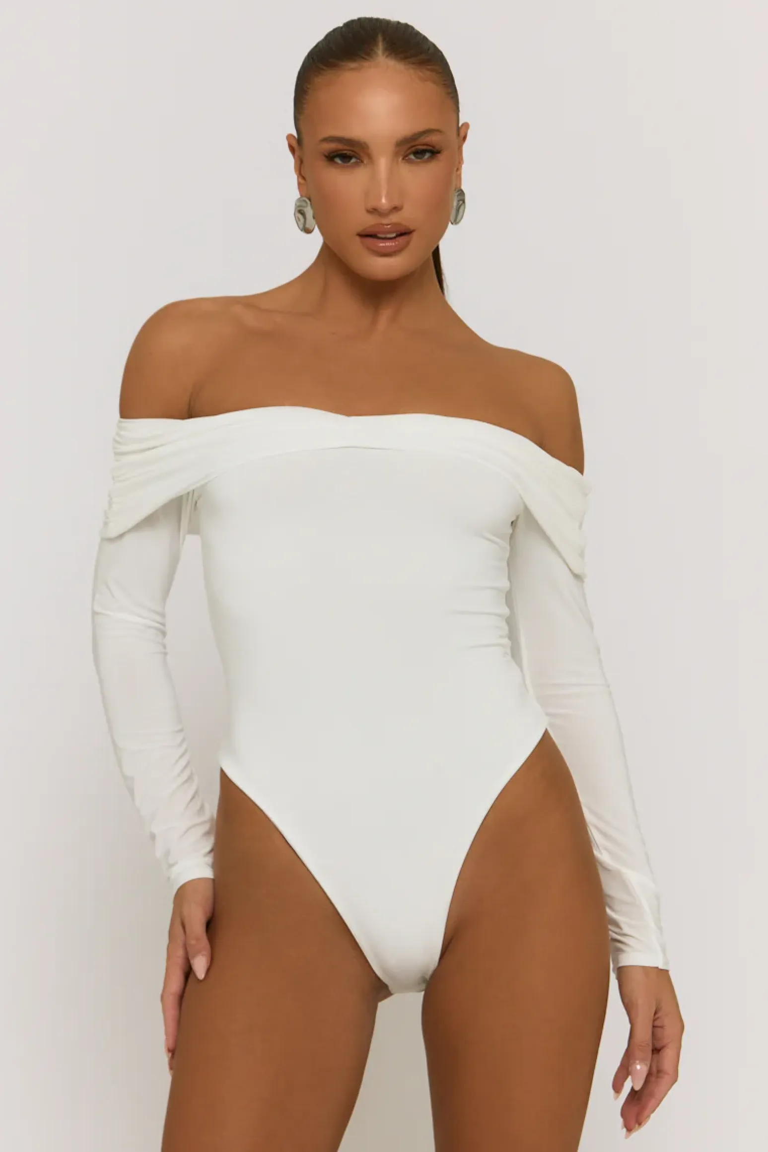 Rebellious Fashion Ivory Twist Bardot Bodysuit - Luiza