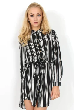 Rebellious Fashion Jaime Black and White Striped Shirt Dress