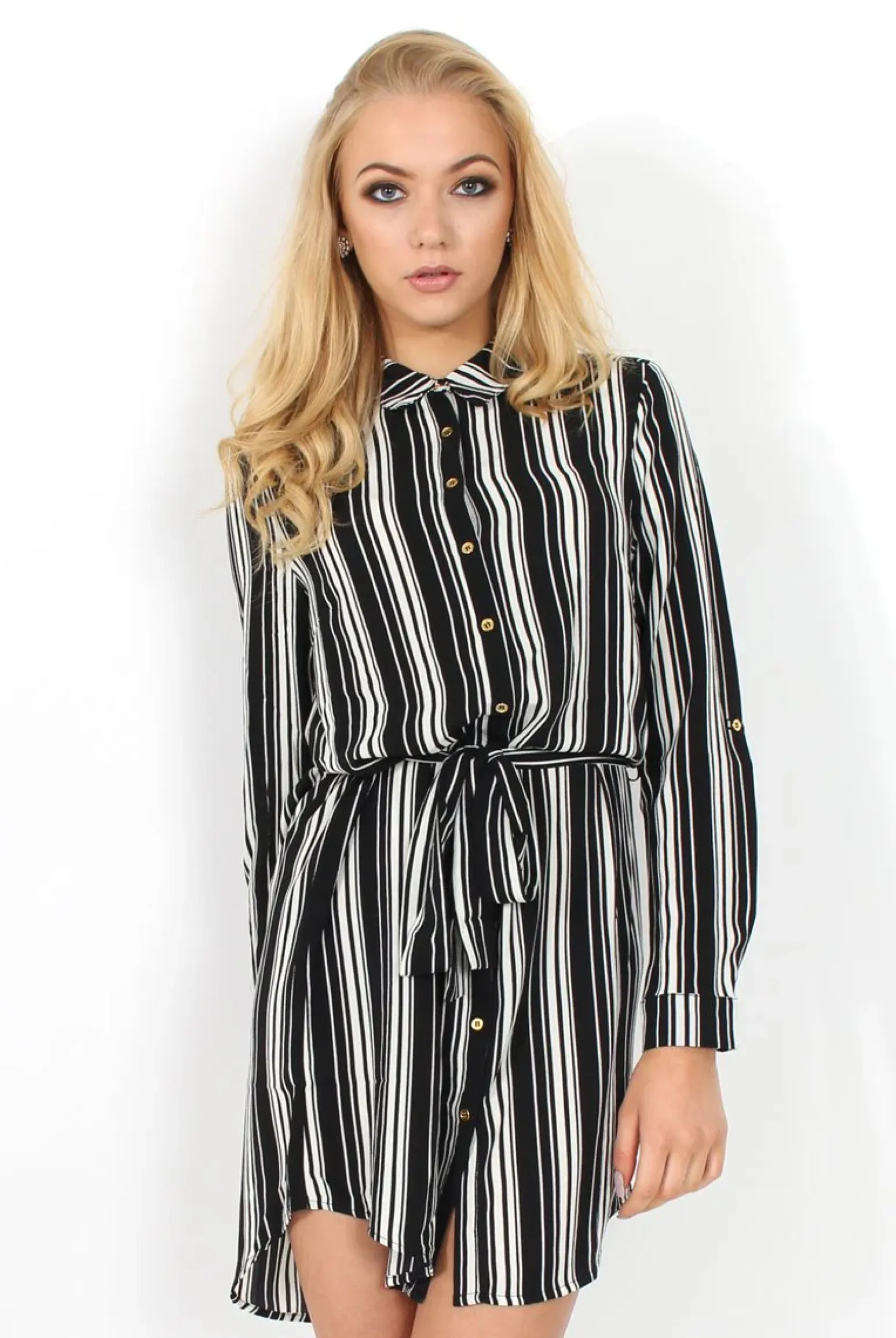 Rebellious Fashion Jaime Black and White Striped Shirt Dress