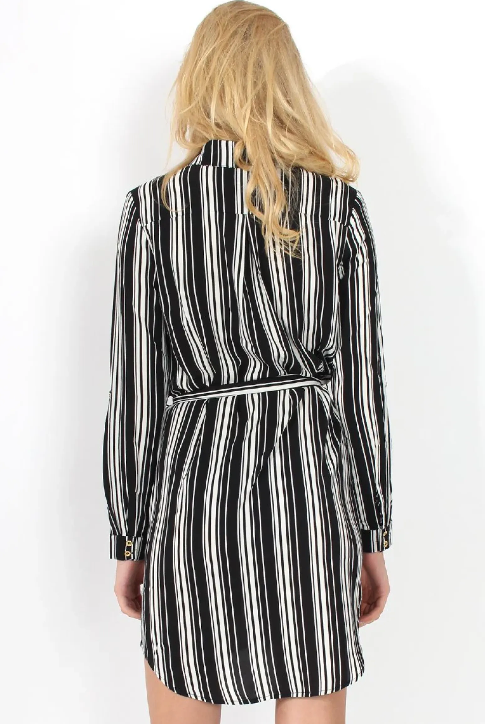 Rebellious Fashion Jaime Black and White Striped Shirt Dress