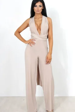 Rebellious Fashion Jano Nude Deep V Plunge Jumpsuit