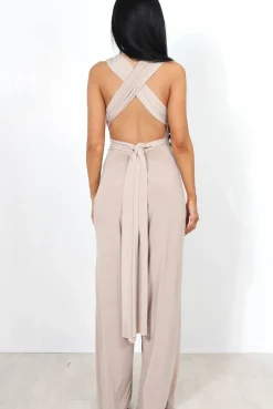 Rebellious Fashion Jano Nude Deep V Plunge Jumpsuit