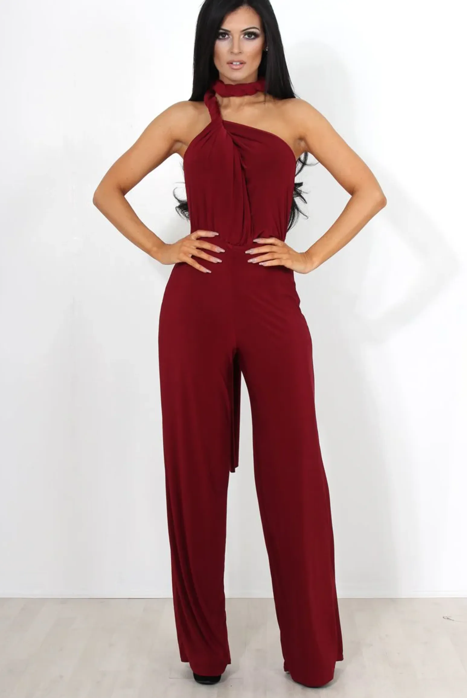 Rebellious Fashion Jano Wine Deep V Plunge Jumpsuit