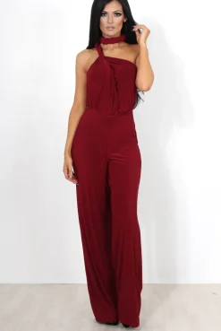 Rebellious Fashion Jano Wine Deep V Plunge Jumpsuit