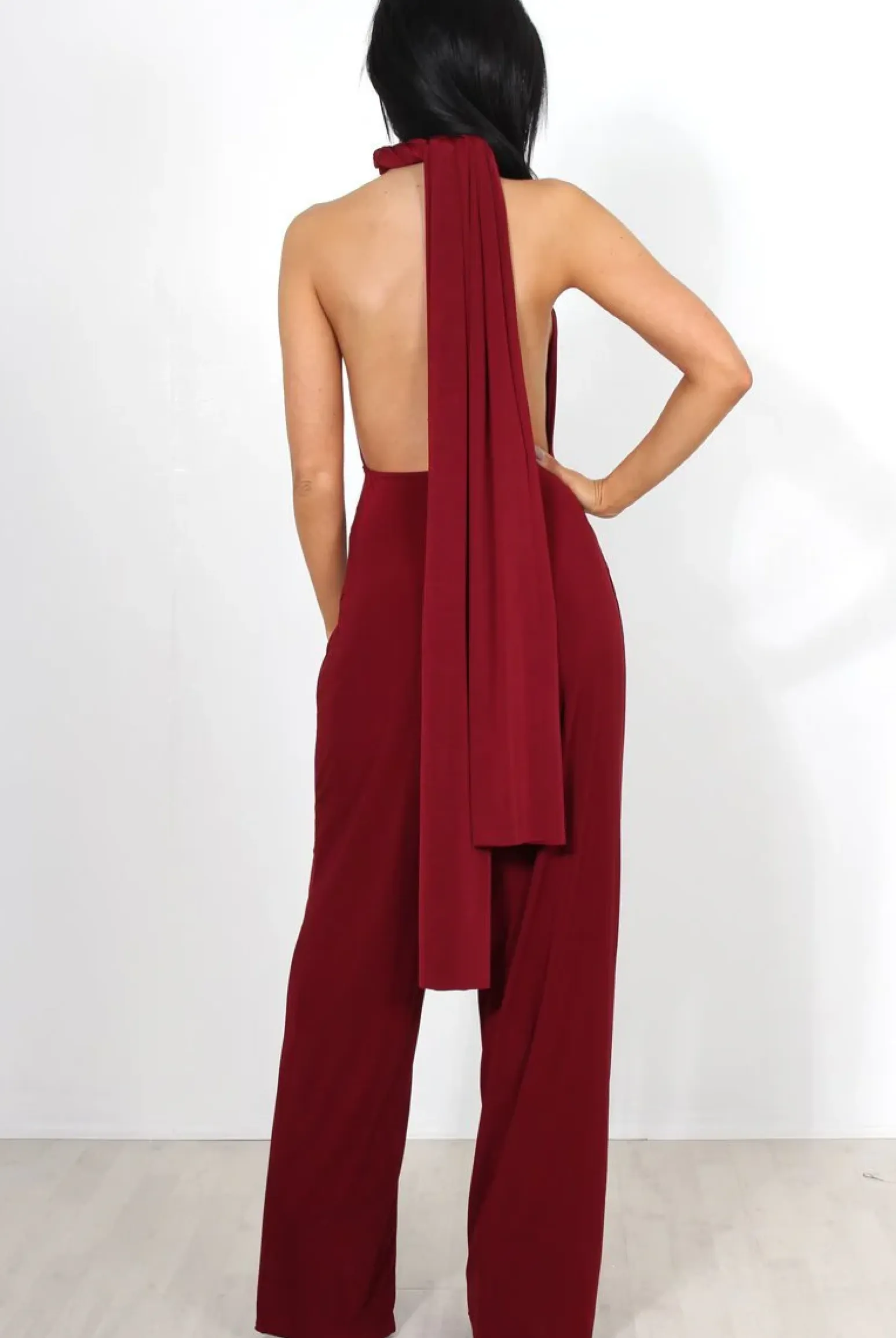 Rebellious Fashion Jano Wine Deep V Plunge Jumpsuit