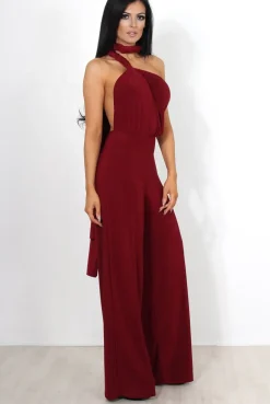 Rebellious Fashion Jano Wine Deep V Plunge Jumpsuit