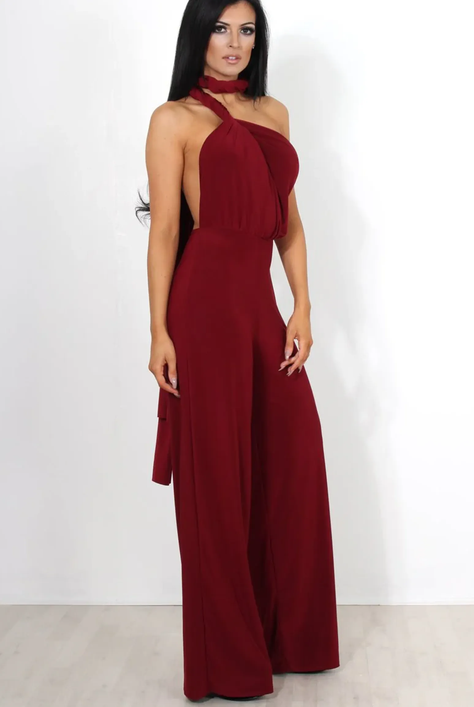 Rebellious Fashion Jano Wine Deep V Plunge Jumpsuit