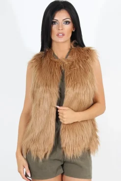 Rebellious Fashion Jazmin Camel Faux Fur Gilet