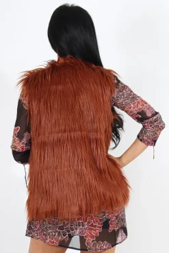 Rebellious Fashion Jazmin Rust Faux Fur Gilet