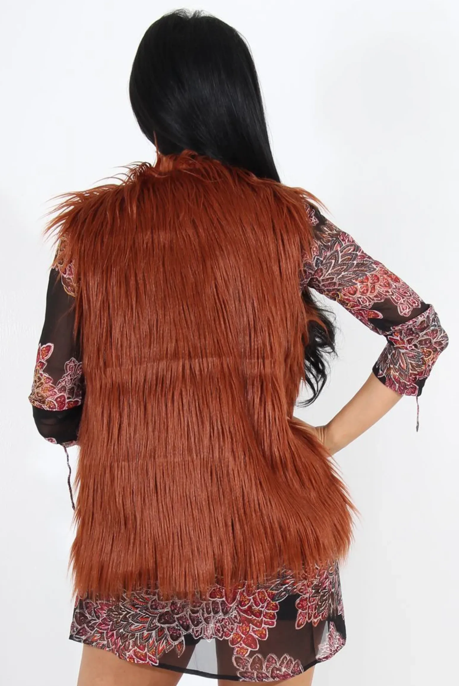 Rebellious Fashion Jazmin Rust Faux Fur Gilet