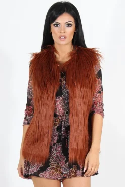 Rebellious Fashion Jazmin Rust Faux Fur Gilet