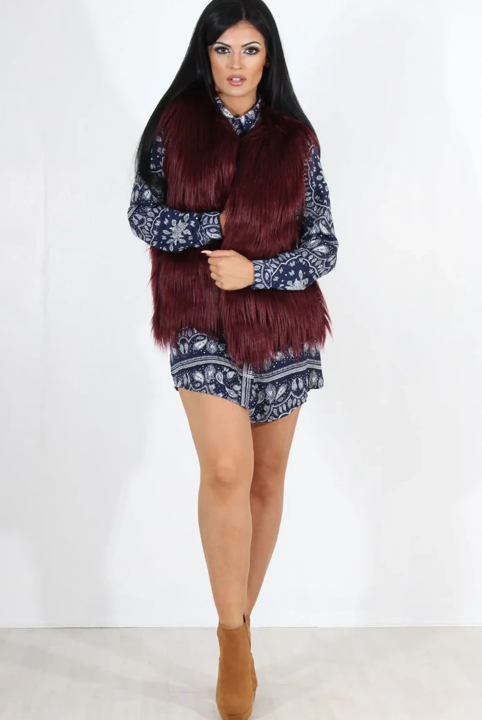 Rebellious Fashion Jazmin Wine Faux Fur Gilet