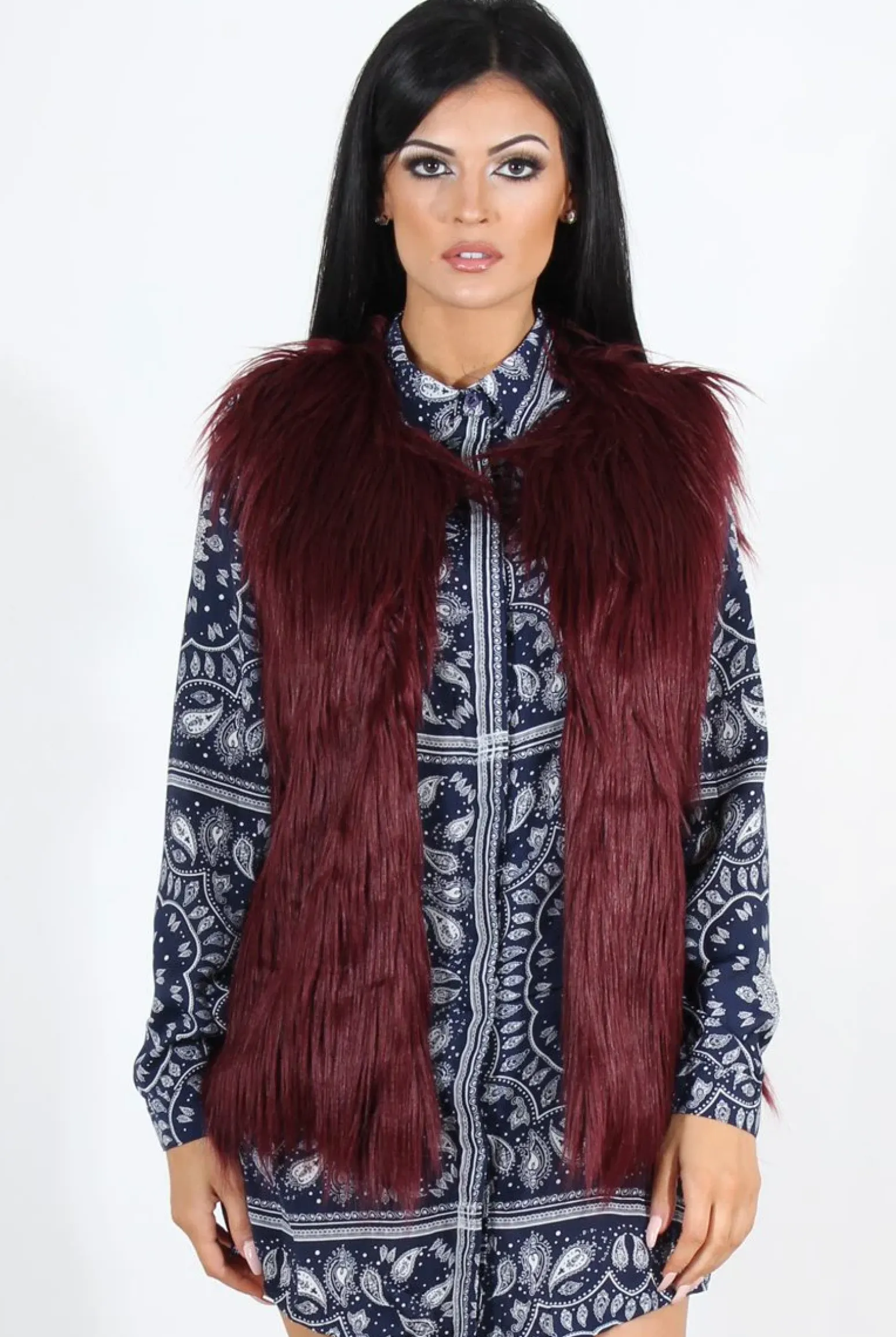 Rebellious Fashion Jazmin Wine Faux Fur Gilet