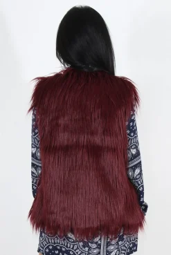 Rebellious Fashion Jazmin Wine Faux Fur Gilet