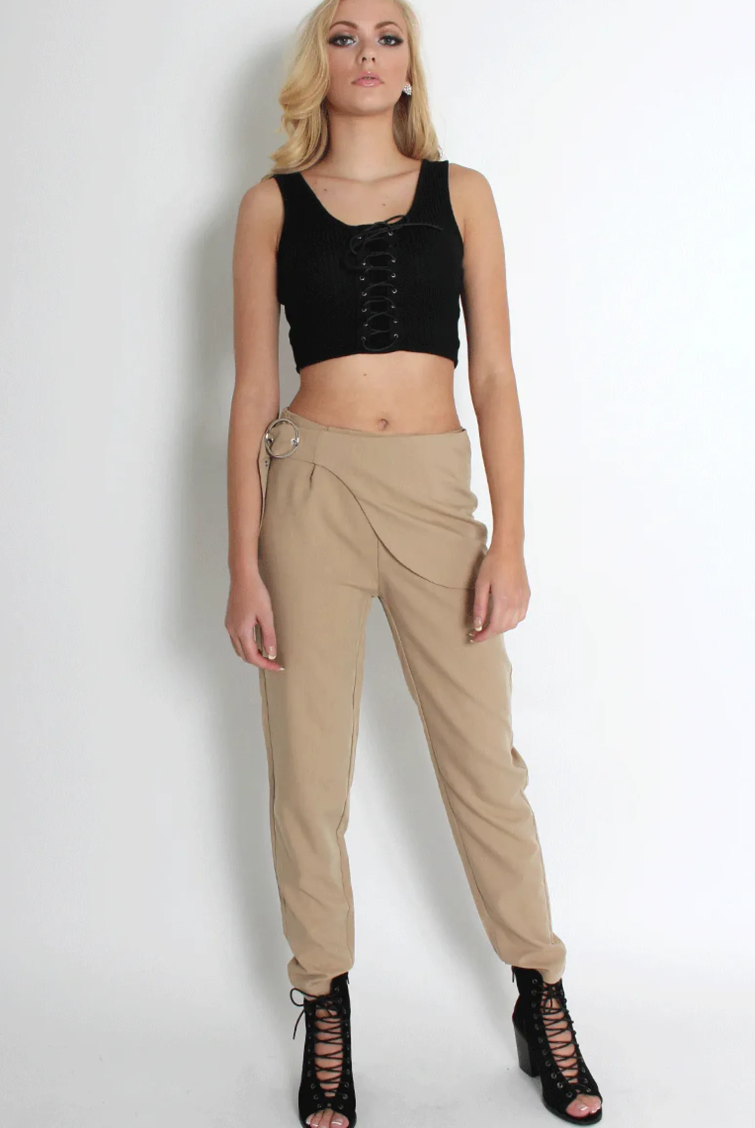 Rebellious Fashion Jeannette Beige Cigarette Trousers