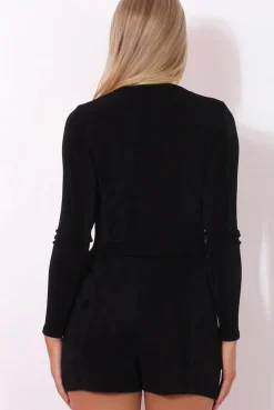 Rebellious Fashion Jeano Black Cowl Neck Playsuit