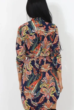 Rebellious Fashion Jennifer Navy Paisley Print Shirt Dress