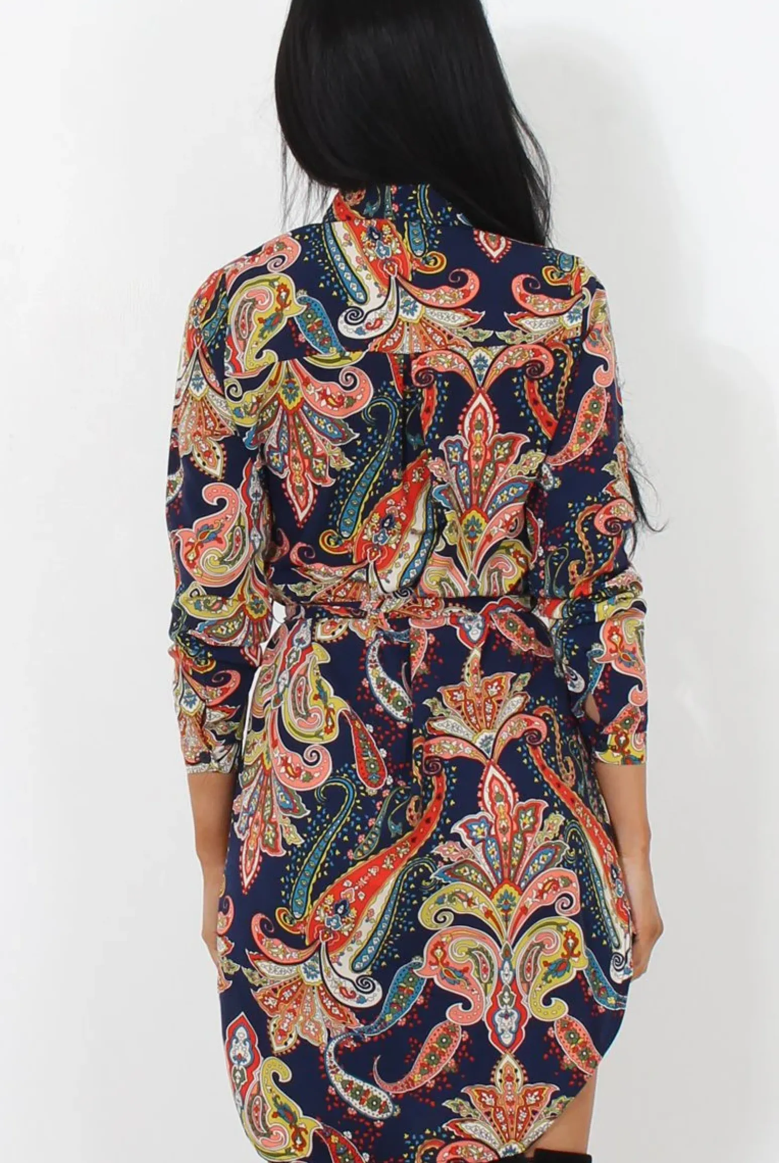 Rebellious Fashion Jennifer Navy Paisley Print Shirt Dress