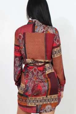 Rebellious Fashion Jilema Rust Paisley Print Shirt Dress