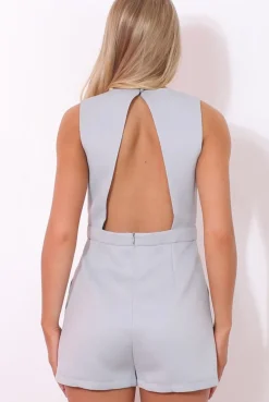 Rebellious Fashion Joane Blue V Front Playsuit
