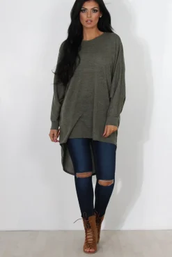 Rebellious Fashion Johanna Khaki Drooped Back Jumper