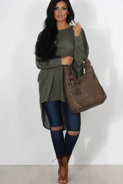 Rebellious Fashion Johanna Khaki Drooped Back Jumper