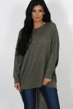 Rebellious Fashion Johanna Khaki Drooped Back Jumper