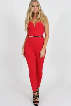 Rebellious Fashion Jona Red V Front Jumpsuit