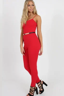 Rebellious Fashion Jona Red V Front Jumpsuit