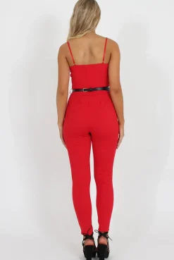 Rebellious Fashion Jona Red V Front Jumpsuit