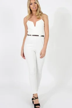 Rebellious Fashion Jona White V Front Jumpsuit