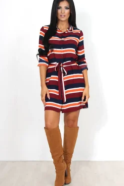 Rebellious Fashion Kamie Striped Rust Shirt Dress