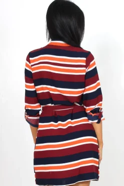 Rebellious Fashion Kamie Striped Rust Shirt Dress