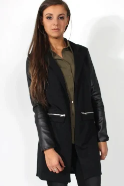 Rebellious Fashion Karina Black PU Long Jacket