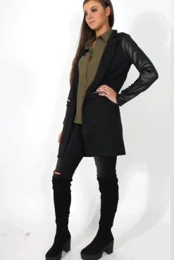 Rebellious Fashion Karina Black PU Long Jacket