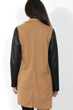 Rebellious Fashion Karina Camel PU Long Jacket