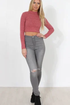 Rebellious Fashion Karina Coral High Neck Crop Top
