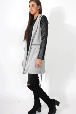 Rebellious Fashion Karina Grey PU Long Jacket
