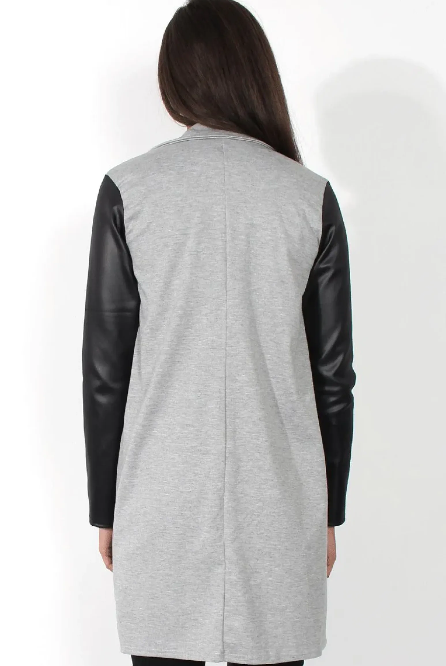 Rebellious Fashion Karina Grey PU Long Jacket