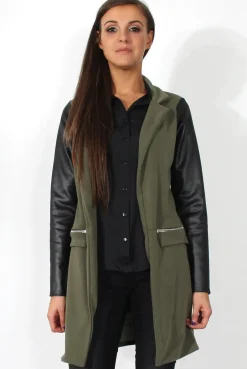 Rebellious Fashion Karina Khaki PU Long Jacket