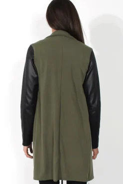 Rebellious Fashion Karina Khaki PU Long Jacket