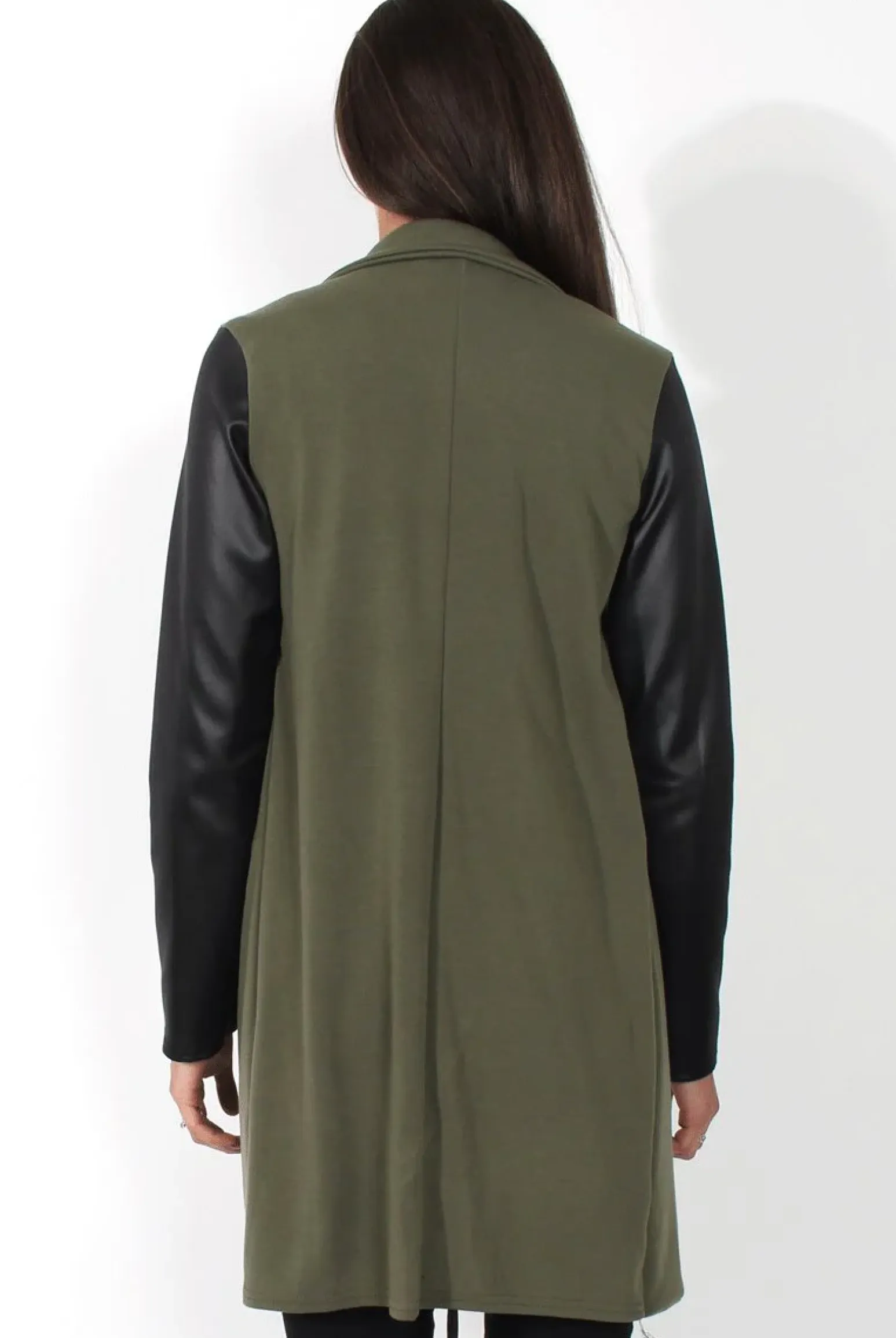 Rebellious Fashion Karina Khaki PU Long Jacket