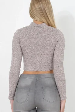 Rebellious Fashion Karina Nude High Neck Crop Top