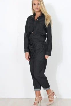 Rebellious Fashion Kath Black Denim Jumpsuit