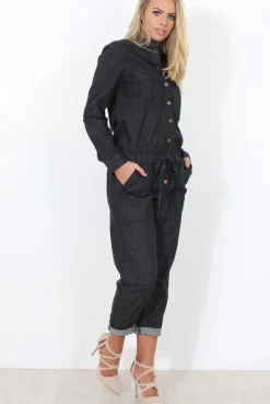 Rebellious Fashion Kath Black Denim Jumpsuit
