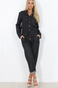 Rebellious Fashion Kath Black Denim Jumpsuit